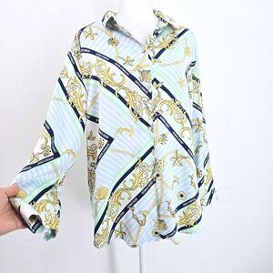 Victoria's Secret Nautical Seashell Beach Satin Long Sleeve Shirt Women XL